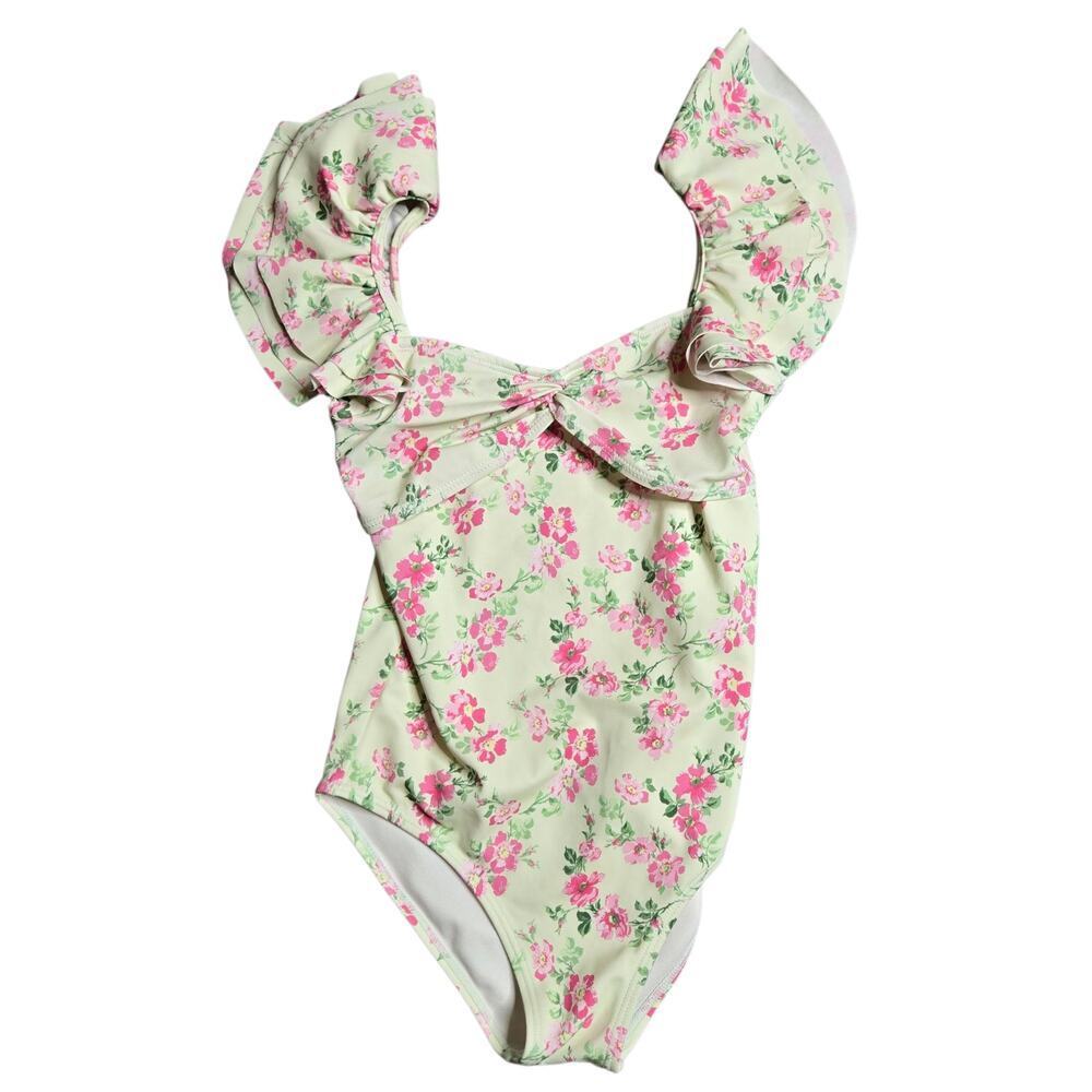 Janie & Jack Recycled Floral Flutter Sleeve Swimsuit Size: 8